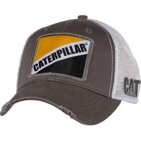Grå twill vit nät hatten med Caterpillar-märke