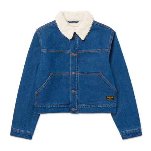 Damsk Sherpa lining lös avsågad jeansjacka