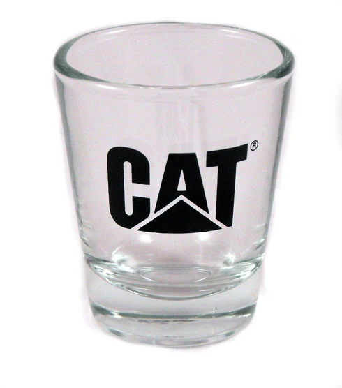 Shotglas, klart med svart logotyp