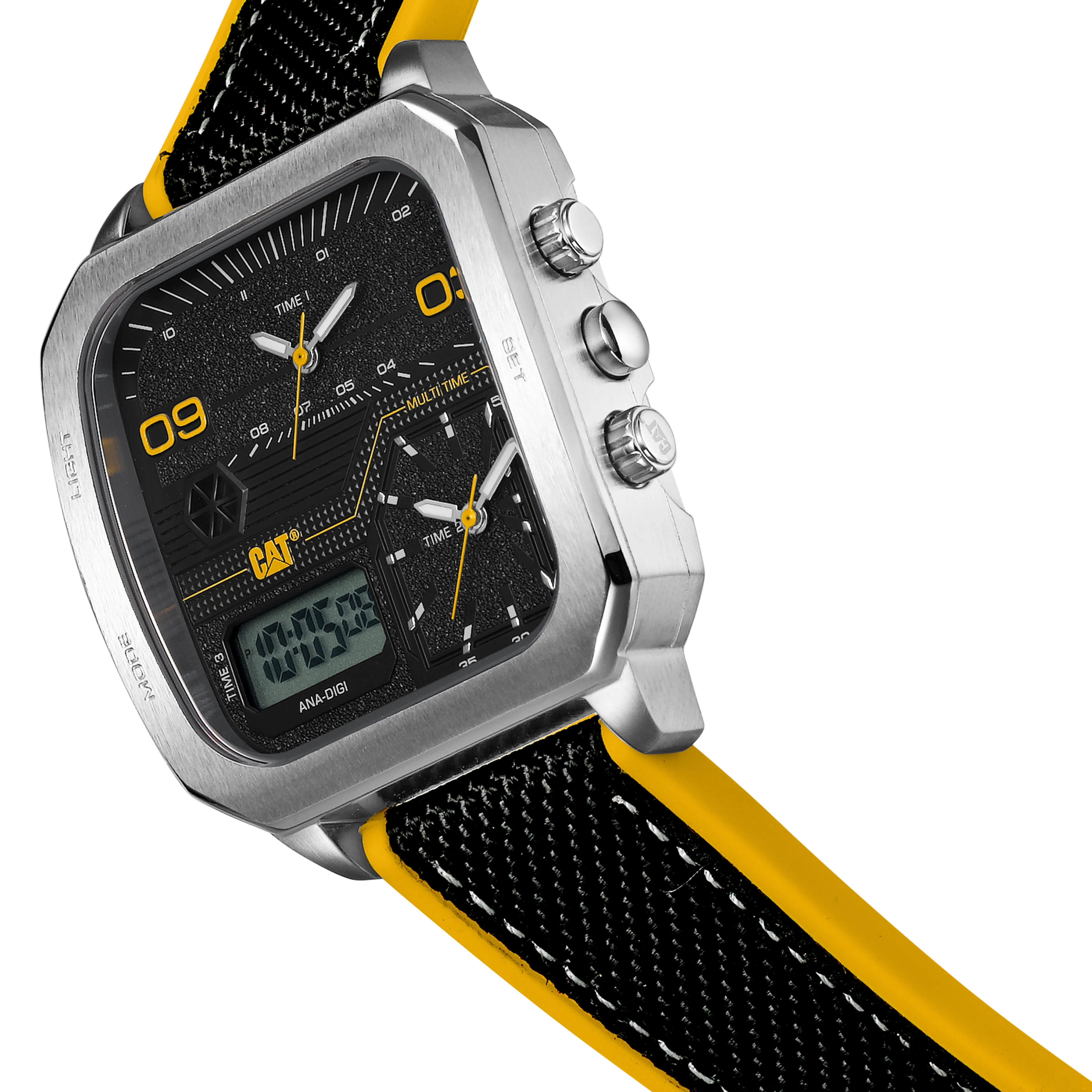 Retro D Multi Uhr Svart/Gul Skiva med Silikonarmband