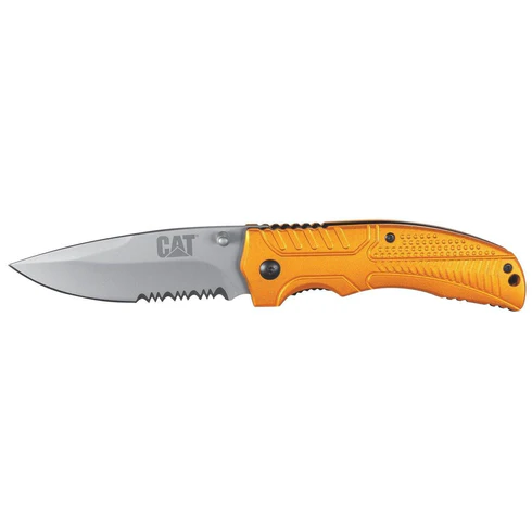 8" drop point-fällkniv med guld anodiserad aluminiumhandtag