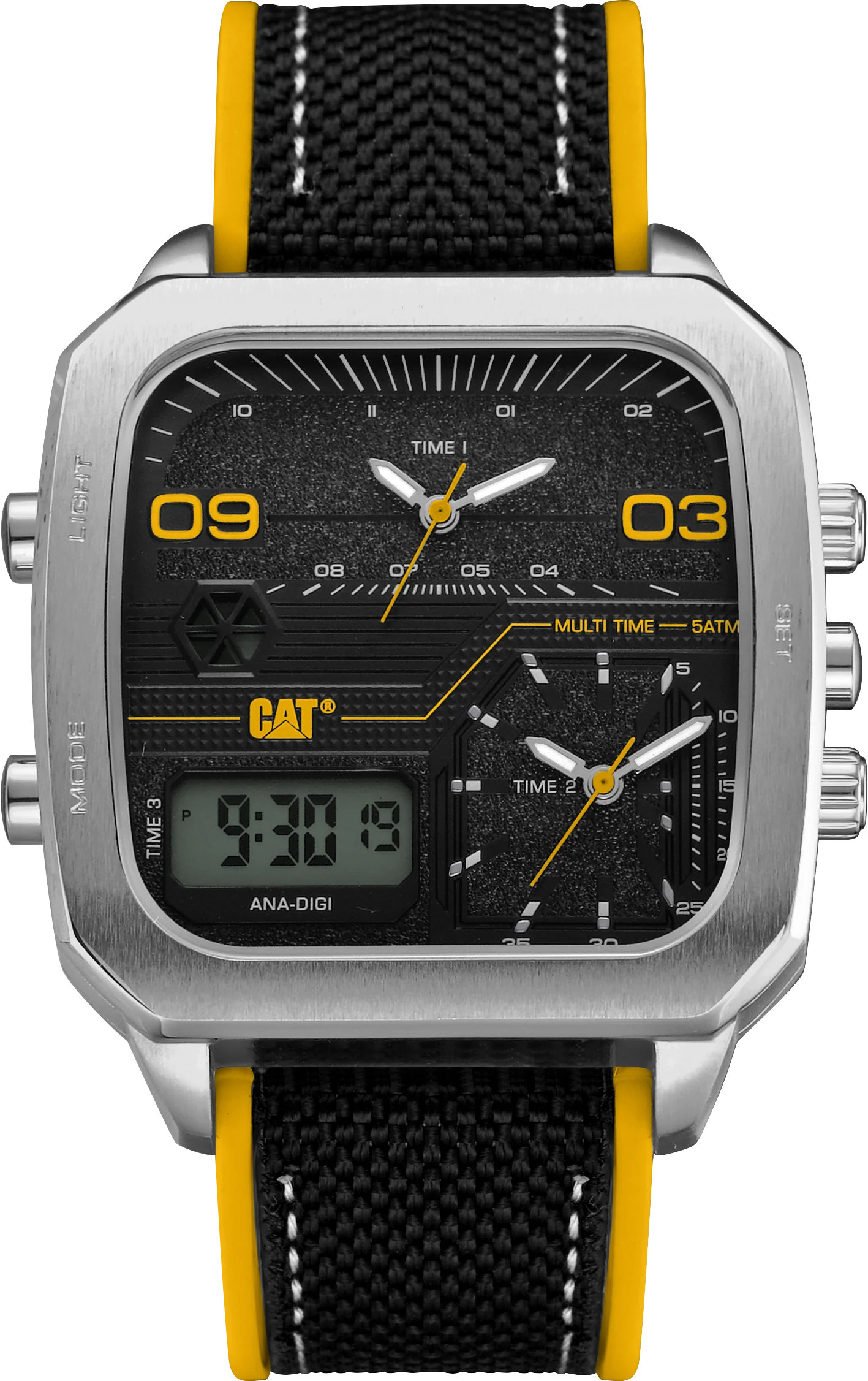 Retro D Multi Uhr Svart/Gul Skiva med Silikonarmband